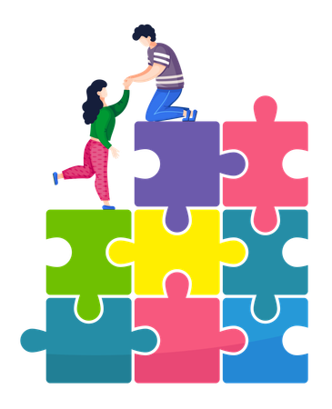 Business team solving business puzzle  Illustration