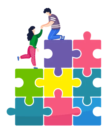 Business team solving business puzzle  Illustration