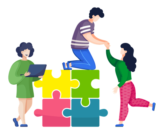 Business team solving business puzzle  Illustration