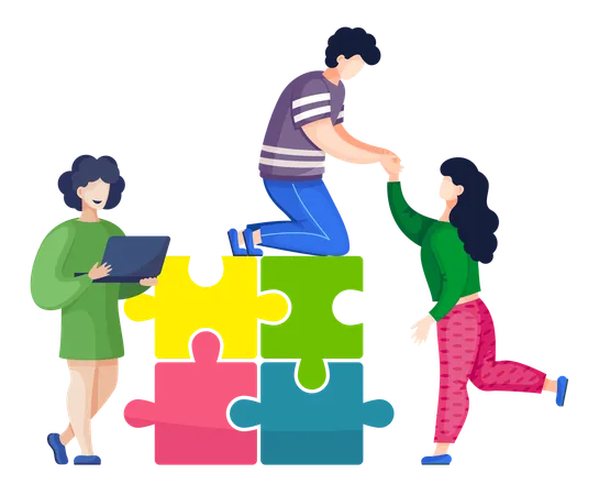 Business team solving business puzzle  Illustration