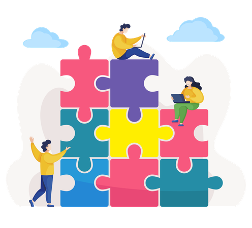 Business team solving business puzzle  Illustration