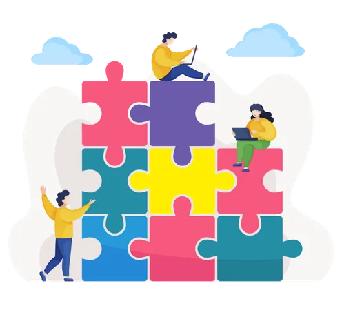 Business team solving business puzzle  Illustration