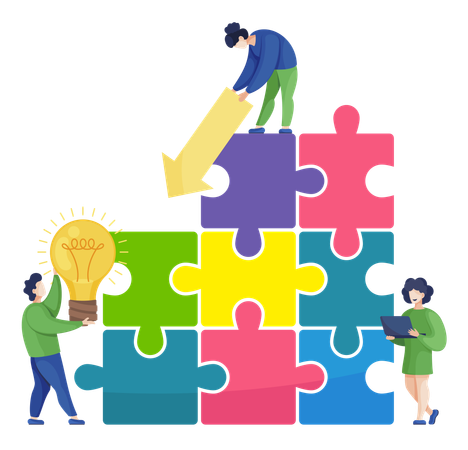 Business team solving business puzzle  Illustration