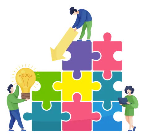 Business team solving business puzzle  Illustration