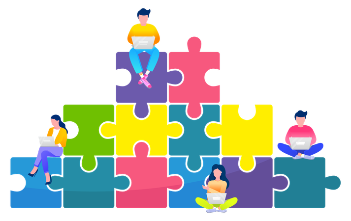 Business team solving business puzzle  Illustration