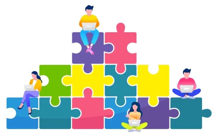 Business team solving business puzzle  Illustration