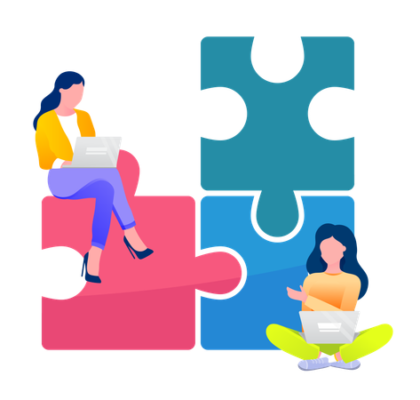 Business team solving business puzzle  Illustration