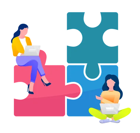 Business team solving business puzzle  Illustration