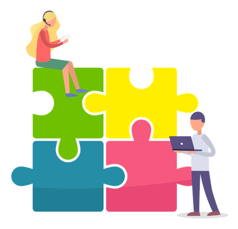 Business team solving business puzzle  Illustration