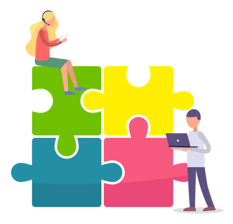 Business team solving business puzzle  Illustration