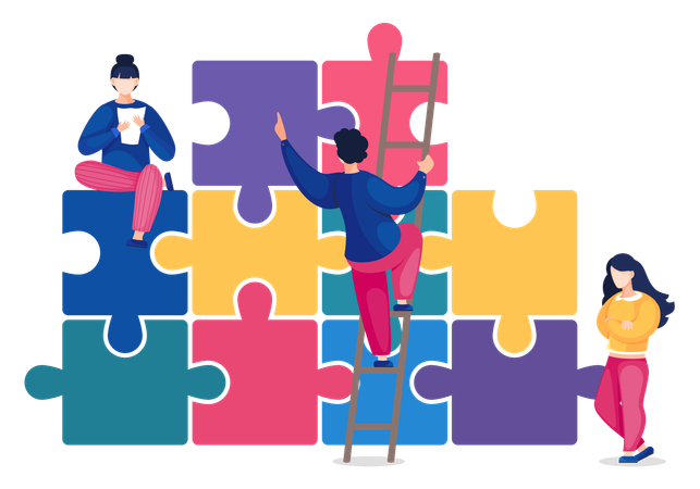 Business team solving business puzzle  Illustration