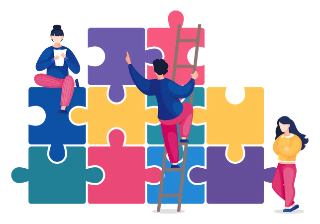 Business team solving business puzzle  Illustration