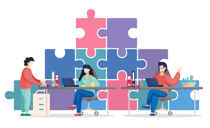 Business team solving business puzzle  Illustration