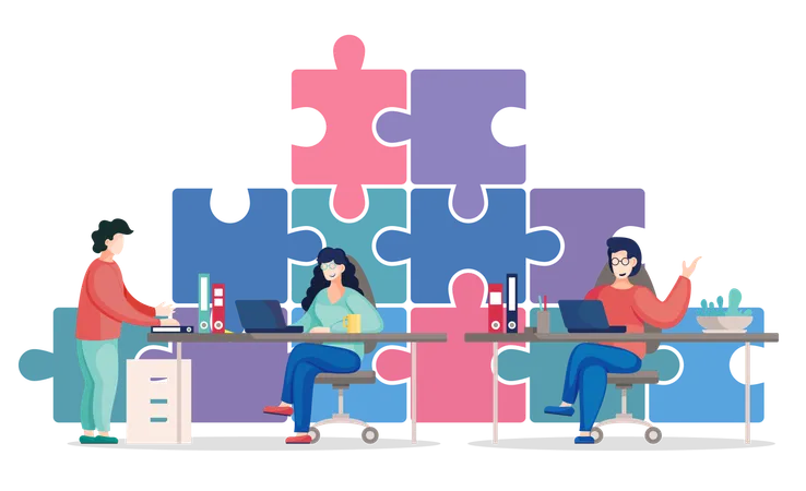 Business team solving business puzzle  Illustration