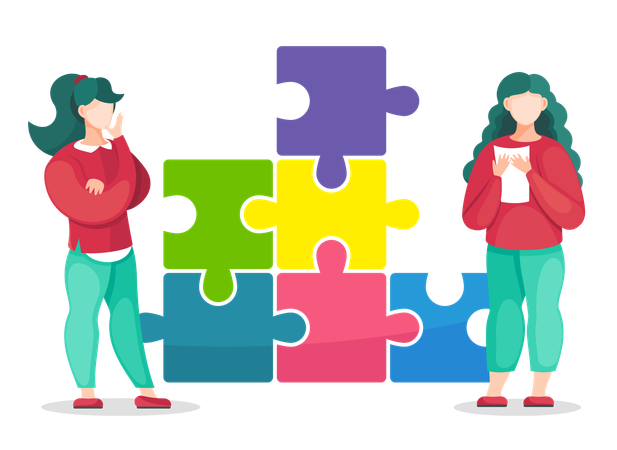 Business team solving business puzzle  Illustration