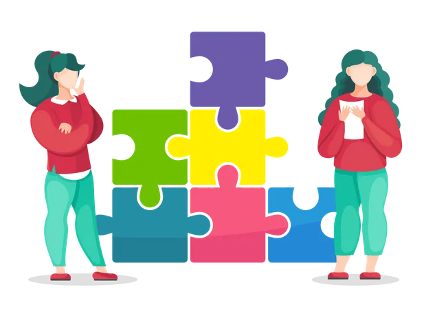 Business team solving business puzzle  Illustration