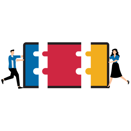 Business team solving puzzle  Illustration