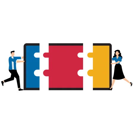 Business team solving puzzle  Illustration