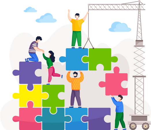 Business team solving business puzzle  Illustration