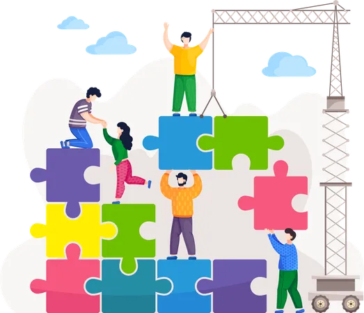 Business team solving business puzzle  Illustration