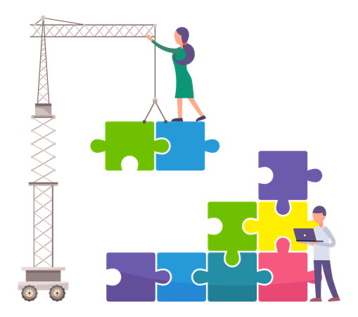 Business team solving business puzzle  Illustration