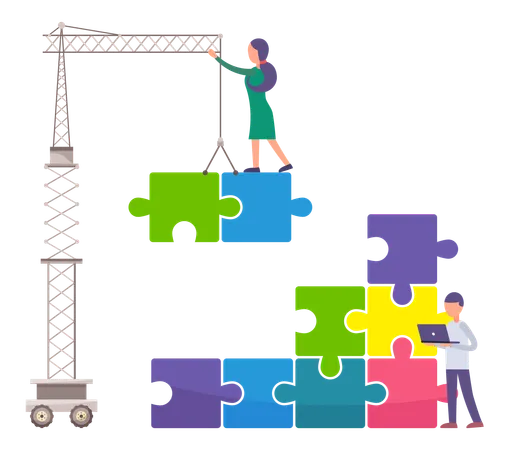 Business team solving business puzzle  Illustration