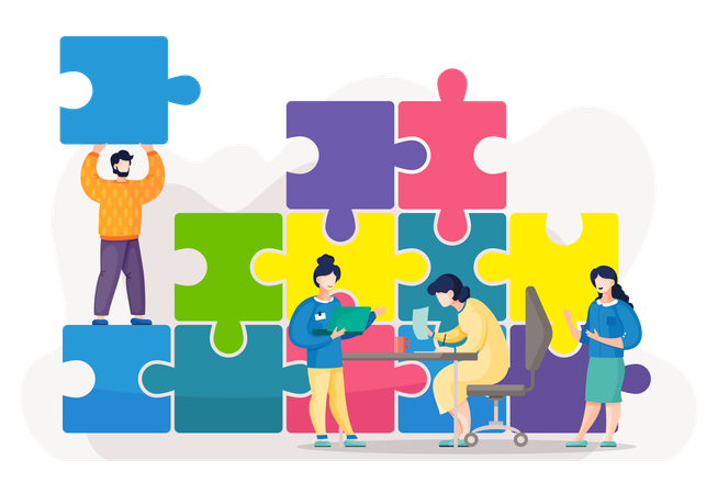 Business team solving business puzzle  Illustration