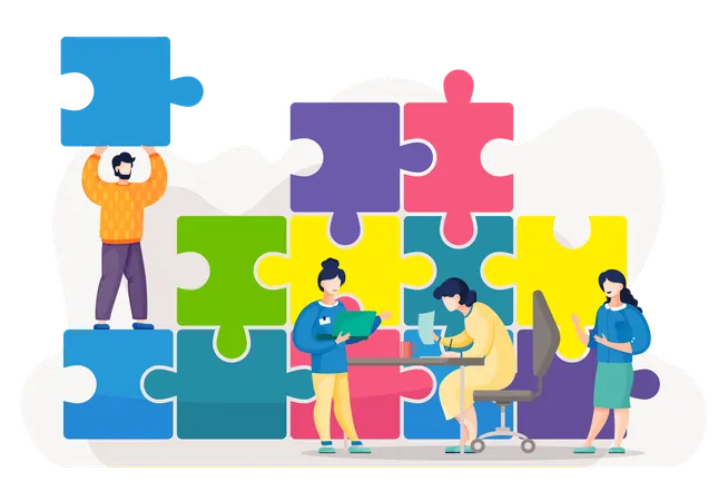 Business team solving business puzzle  Illustration