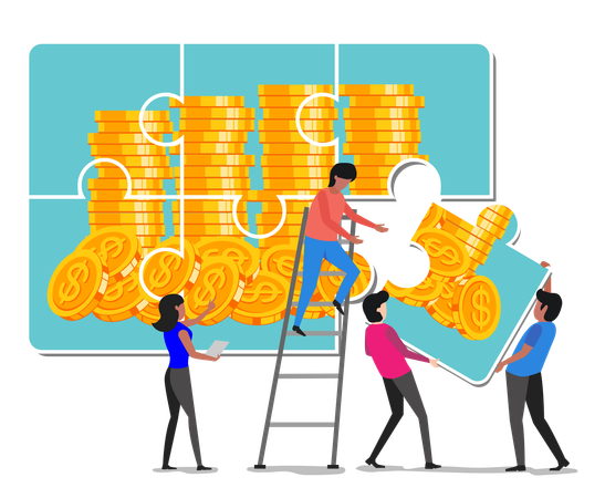 Business team solving success puzzle  Illustration