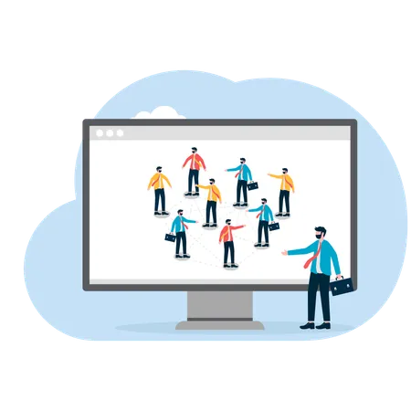 Business team standing global network connection  Illustration