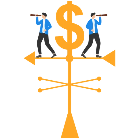 Business Team Standing On Weather Vane And Searching For Success Concept Business Partnership Vector Illustration Illustration