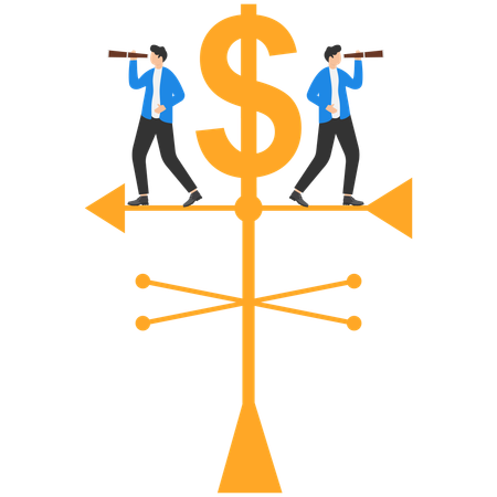 Business team standing on weather vane and searching for success  Illustration