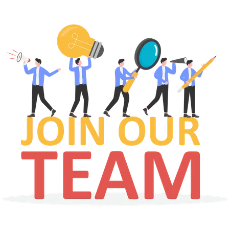 Business team standing with JOIN OUR TEAM text  Illustration