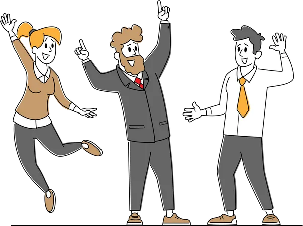 Business Team Success Celebration Businesspeople Characters Celebrate Project Development Reach Target In Office Company Teamwork Collaboration People Rejoice Together Linear Vector Illustration Illustration