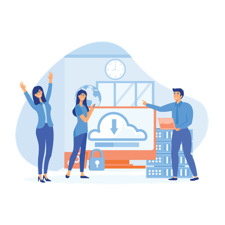 Business team successfully downloads corrupted file  Illustration