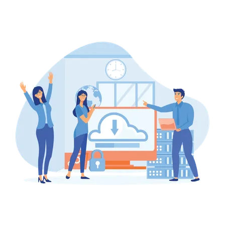 Business team successfully downloads corrupted file  Illustration