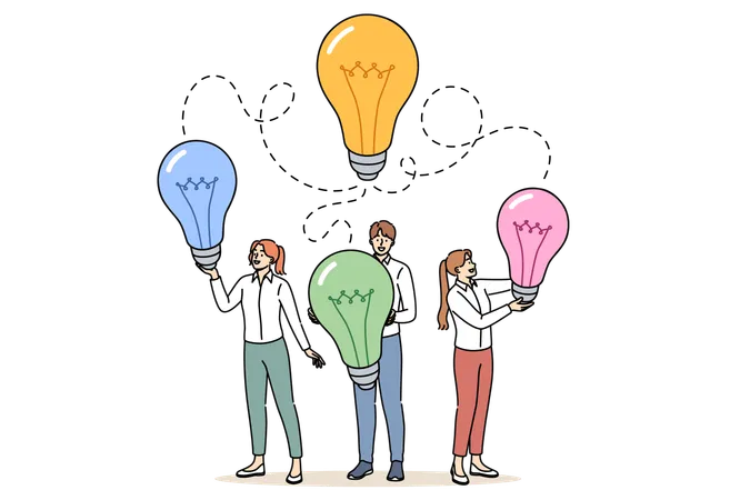 Business Team Successfully Exchanges Ideas At Meeting Choosing Best Innovations To Implement Synergistic Effect Of Innovation In Corporate World To Create New Product At Competitive Price Illustration