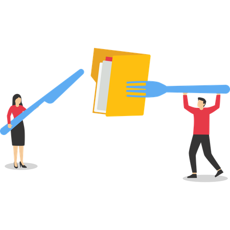 Business team talks over file folder  Illustration