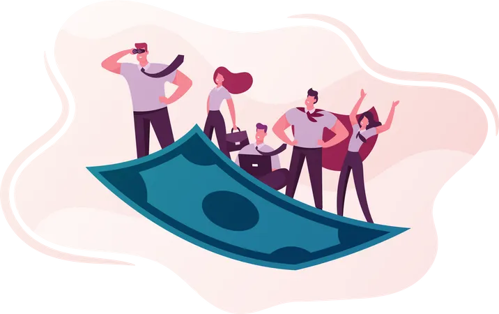 Business Team Travel on Flying Money Carpet  Illustration