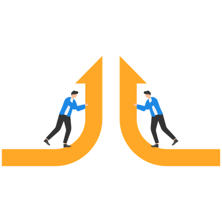 Business team trying to merge broken road  Illustration