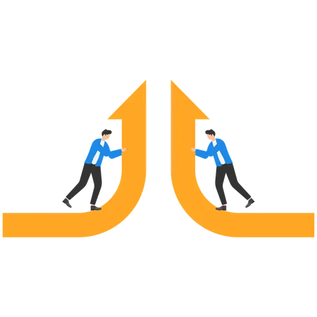 Business team trying to merge broken road  Illustration