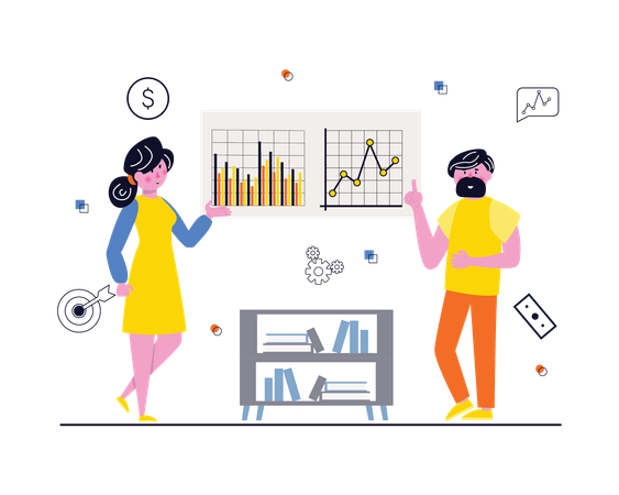 Geschäftsteam untersucht Datenanalyse  Illustration