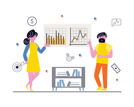 Geschäftsteam untersucht Datenanalyse  Illustration