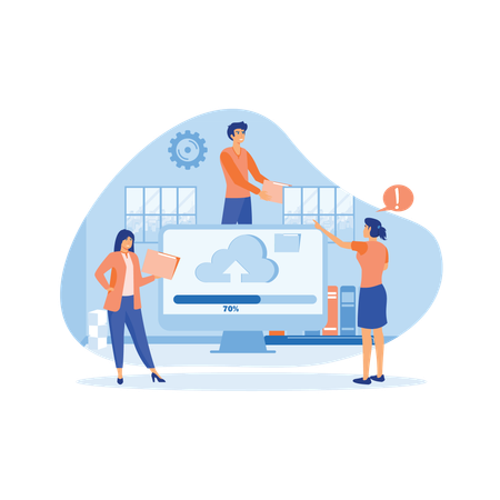 Business team uploads file on cloud  Illustration