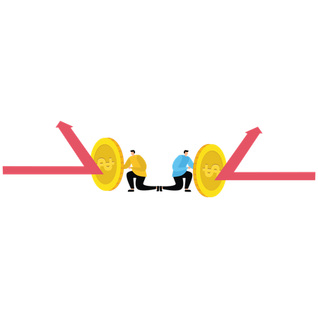 Business team use gold coin as a shield to reflect red arrow  Illustration