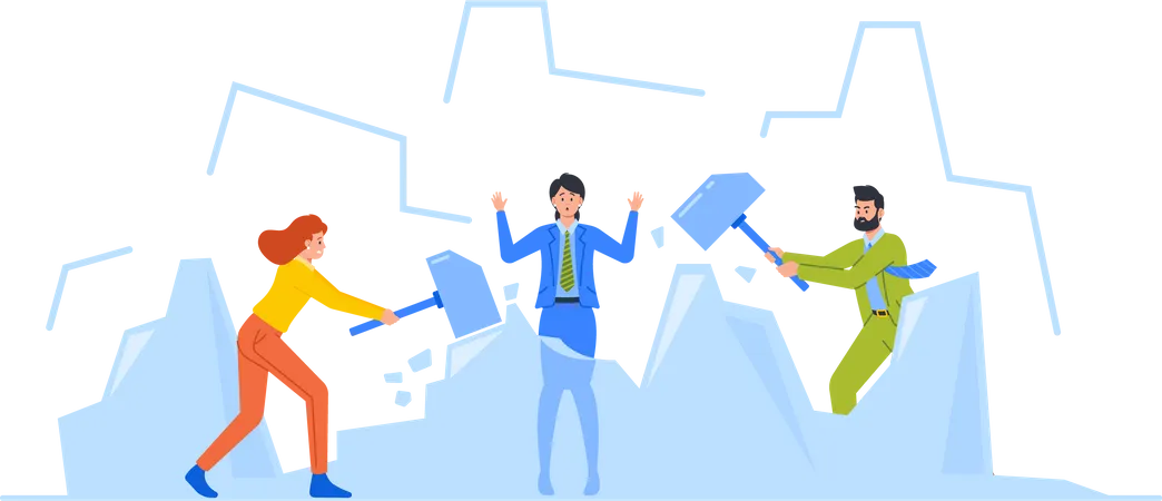 Business team using hammer hit ice  Illustration