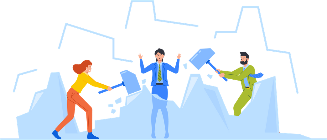 Business team using hammer hit ice  Illustration