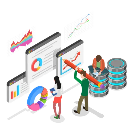 Geschäftsteam verwaltet Finanzdaten  Illustration