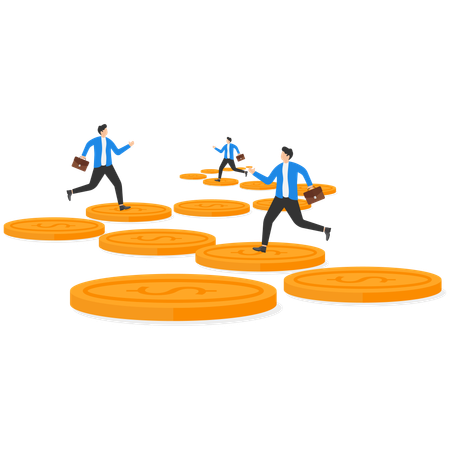 Business team walked on the coin road  Illustration
