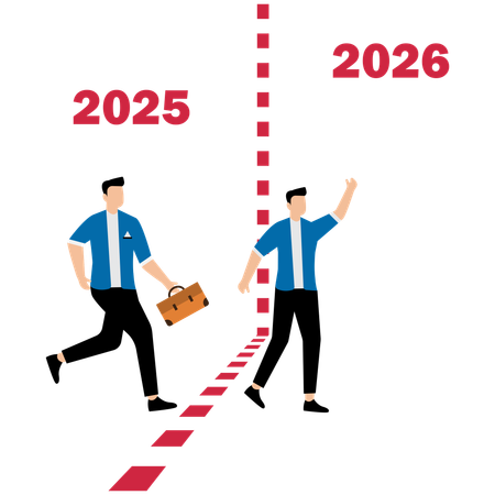 Business team walking from the year 2025 to the new year 2026  Illustration